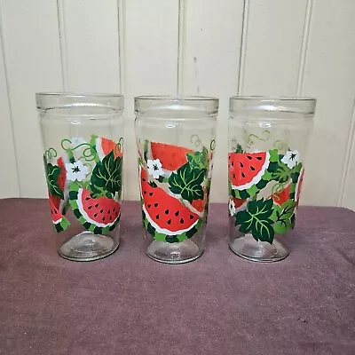 3 Vintage Anchor Hocking Watermelon Jelly Jar Drinking Glasses Tumblers 16 Oz • $27