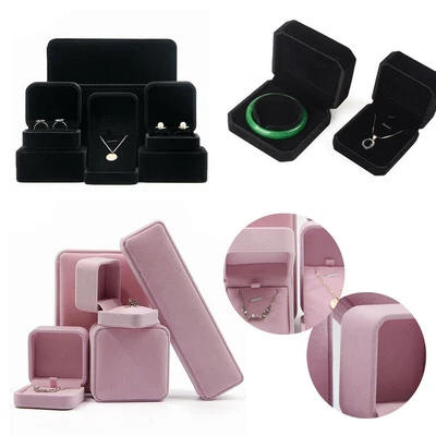 $13.39 • Buy Black Pink Velvet Jewellery Boxes Ring Bracelet Bangle Watch Necklace Box