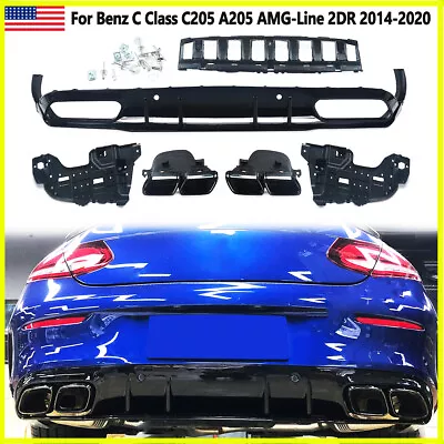 C63S Style Rear Diffuser Black Exhaust Tips For Benz W205 C205 AMG Sport Bumper • $263.99