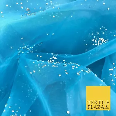 BLUE Premium Glitter Hologram Cluster Organza Fabric - Dress Flowy Decor QD916 • £5.99