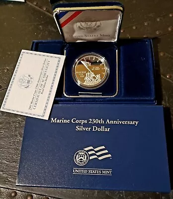 2005-P US Mint Marine Corps 230th Anniversary PROOF Silver Dollar & COA 90% Silv • $45