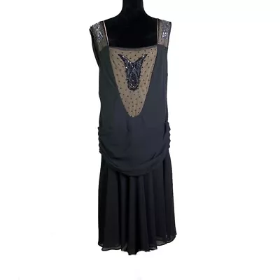 Unique Vintage Beaded Flapper Dress In Black And Tan Women’s Plus Size 2X Nwot • $65