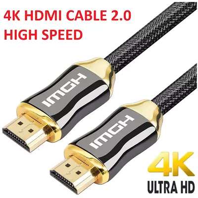 4k Hdmi Cable 2.0 High Speed Premium Gold Plated Braided Lead 2160p 3d Hdtv Uhd • £4.85