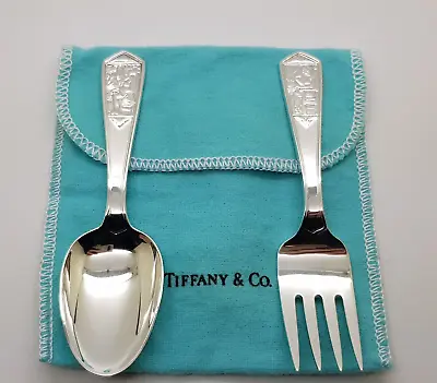 Tiffany & Co. Sterling Silver Baby Set Spoon & Fork Nursery Rhyme W/ Bag • $340