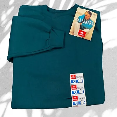 Vintage 90s Hanes Raglan Sweatshirt XL Roomy Fit Dark Teal Blank New With Tags • $32.99