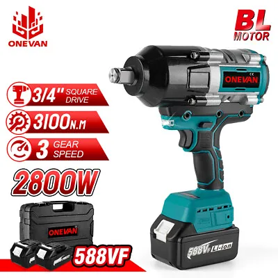 Cordless Impact Wrench 3/4'' 3100N.M Electric High Power Driver With 2 Batteries • $189.04