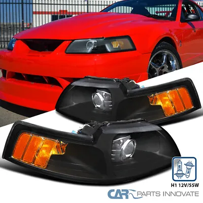 Fits 99-04 Ford Mustang Black Retrofit Style Projector Headlights Head Lamps L+R • $116.95