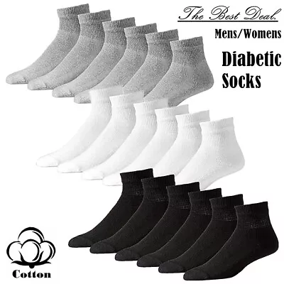 3-12 Pairs Mens Womens Diabetic Circulatory Ankle/Quarter Cotton Socks Size 9-15 • $6.88