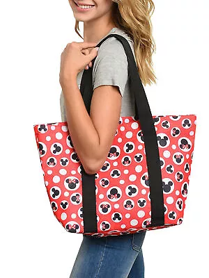 Mickey And Minnie Mouse Zip Tote Bag Red Polka Dots Disney Women's • $24.99