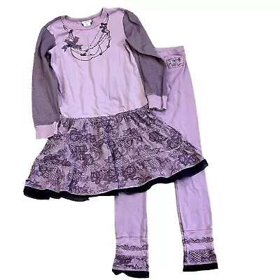 Naartjie Kids Girls Lilac Lace & Stripe Vintage Dress & Leggings Outfit Set 9 • $30