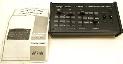 Working Vintage 1980's Radio Shack 32-1105 4 Channel Mixer  & Manual • $17