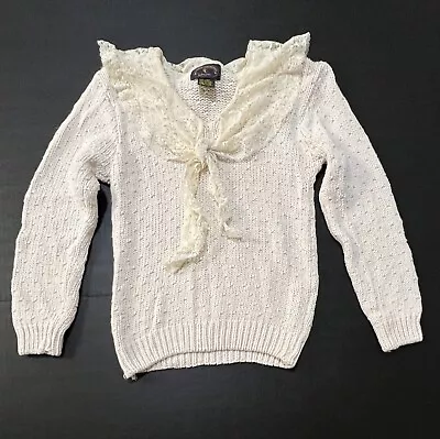 Charter Club Petite Pullover Sweater Lace-Tie Neckline Vintage Cream Size P • $20