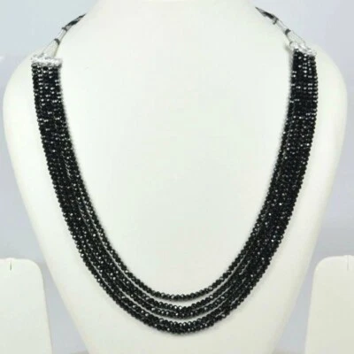$37.44 • Buy Beautiful Black Diamond 5 Strands Finest Faceted Beads Lab Created Necklace