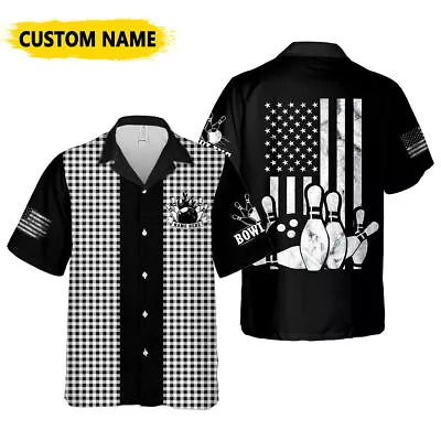 Personalize Custom Bowling Name USA Vintage Bowling Team Hawaiian Button Shirt • $17.99