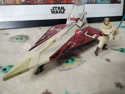 Star Wars Obi Wan Kenobi Jedi Starfighter Vehicle & Figure Hasbro 2001 Aotc • £24.99