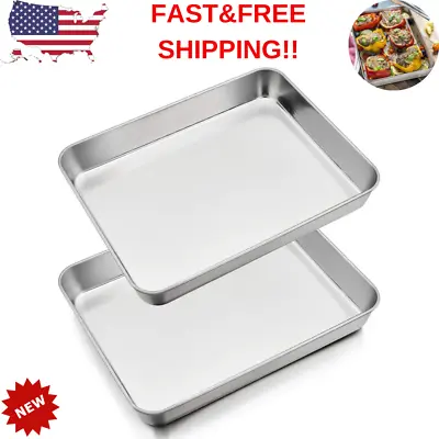 Stainless Steel Hi-Side Baking Pan Set Of 2 Small Rectangular Cake Cookie Sheet • $35.23