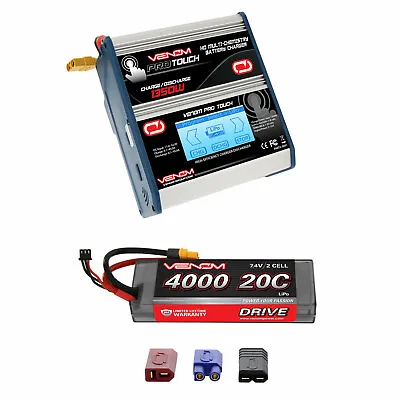 Venom 20C 2S 4000mAh 7.4V LiPo Battery With Pro Touch Charger Combo • $322.98