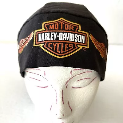 Vtg Harley Davidson HeadWrap Bandana One Size Headscarf Black Adjustable Cap Hat • $28.98