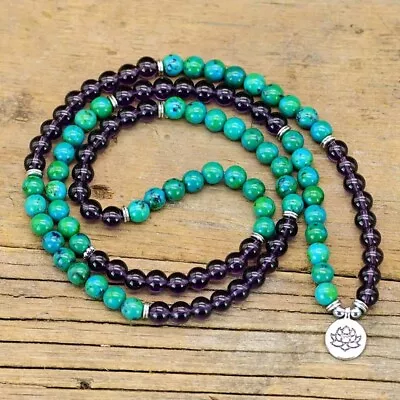 108 Mala Beaded Amethyst Malachite  Bracelet Prayer Healing Meditation Yoga Gift • $15.99