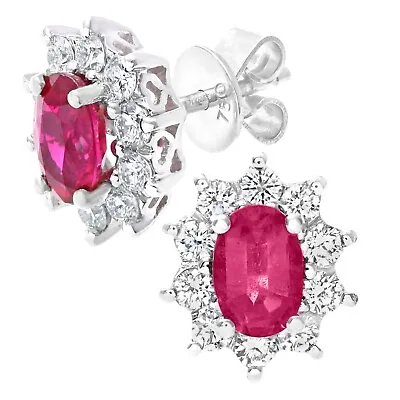 18ct White Gold Ruby And Diamond 1cm Height Cluster Earrings By Naava • £1394.95