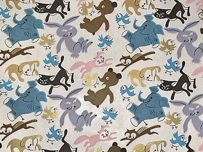 Vtg Christmas Wrapping Paper Gift Wrap Bear Bunny Cat Dog Bird Juvenile • $7.46