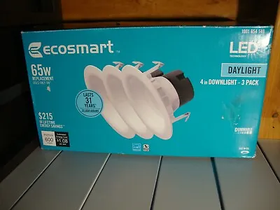 3 Pack EcoSmart 65-Watt Equivalent Daylight 4 In. Recessed Trim Dimmable LED • $13.99