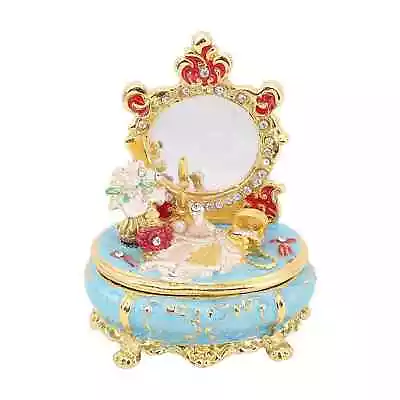 Simulated Pearl Black Crystal Enameled Mirror Dresser Trinket Box In Goldtone • $19.15