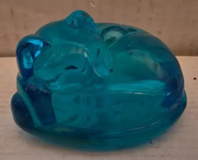 Wheaton Village Art Glass Sleeping Cat Curled Kitty Paperweight  Blue • $19.99