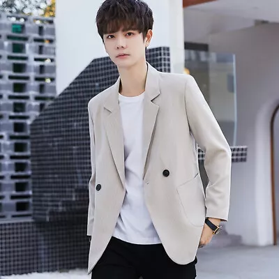 Mens Korean Fashion Lapel Collar One Button Blazer Jacket Formal Dress Suit Coat • $47.43