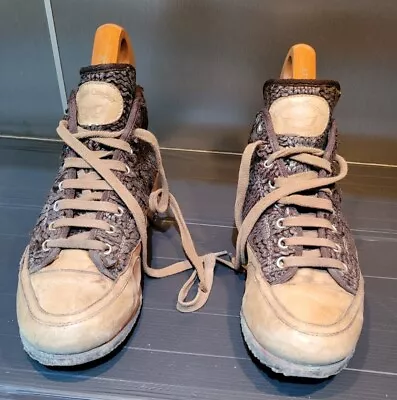 Candice Cooper Leather Knit Rare Trainers Baseball Boots UK 6 EU 39 Grey & Cream • £25.99
