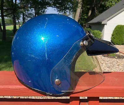 1975 BUCO Blue Metal Flake Harley Motorcycle Jet Racing Helmet McHal Bell Large • $349.99