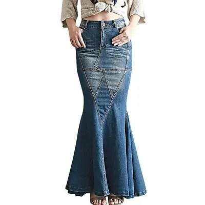 Women Fishtail  Mermaid Skirts Spring Casual Stretch Waist  Maxi Long Jean Skirt • $44.02