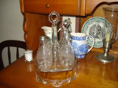 Antique Cut Etched Glass Cruet Set  EUC! • $45.99