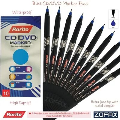 RORITO Extra Fine Tip CD DVD OHP Waterproof BLUE Permanent Marker Pens Non Fray • £2.39