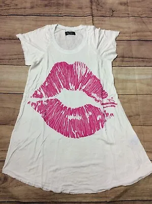 $19.99 • Buy NEW Lauren Moshi White T-shirt With Lips Print Wide Long  **XS