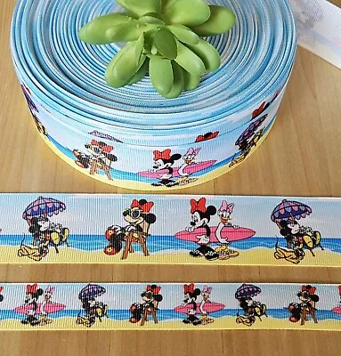 7/8 & 1.5  (1 YD) Mickey At The Beach Grosgrain Ribbon Minnie Daisy Surfing Sand • $1.20