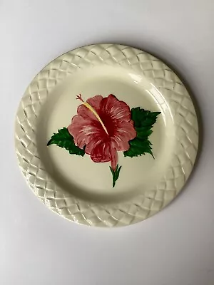 Pacific Ware California Pottery Pink Hibiscus Plate Dinner Basketweave Vintage  • $14.99