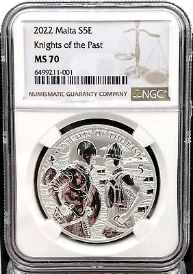 2022 Malta 5 Euro Knights Of The Past 1 Oz Silver Coin - NGC MS 70 • $131.15