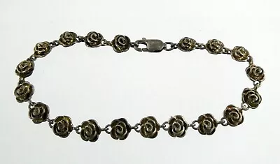 Vintage Sterling Silver Rose Flower Link Bracelet 925 10g 7.5 Inches Length • $42