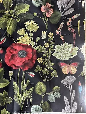 Pottery Barn Braemore Print Black Floral Fruit Butterfly 4 Yds Upholstery Fabric • $60