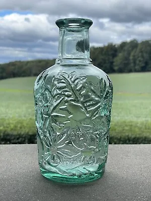 Canadian Maple Leaf Green Pressed Glass Bottle Vintage • $14.99