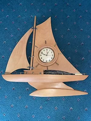 Vintage Mid Century Wood Sailing Ship Boat Mantel Clock Restored Working 22”X20 • $225