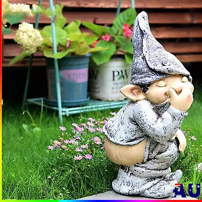 Naughty Garden Gnome Statue Elf Out The Door Home Yard Decor Resin Crafts Gift • $15.99