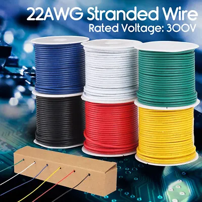 6 Rolls Flexible PVC Electrical Wire 22 AWG Gauge Copper Hook Up 300V 30ft • $16.99