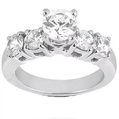 2 Carat Engagement Round Diamond Ring 5 Stone 14k White Gold Band 1.10 Ct Center • $6715.50