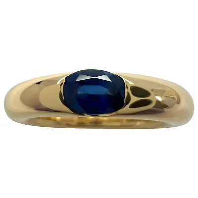 Vintage Cartier Blue Sapphire Oval Ellipse 18k Yellow Gold Solitaire Ring 51 • $3887.67