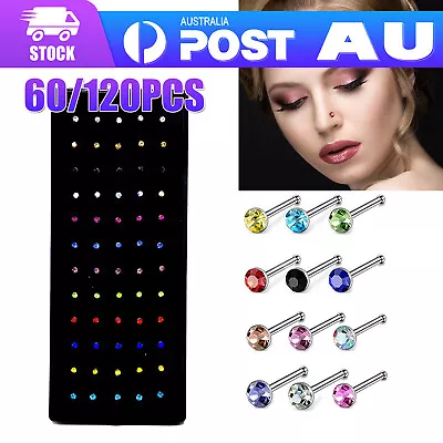$6.59 • Buy 60Pc Nose Studs Crystal Clear Mix Colour Bulk Bone Straight Rings Bar Piercing X