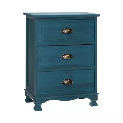 Artiss Bedside Table 3 Drawers Vintage - THYME Blue • $76