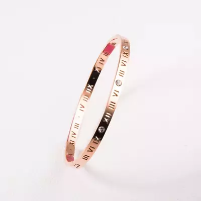 Womens 18K Rose Gold Plated Stainless Steel Classy Roman Numerals Cystals Bangle • $10.95