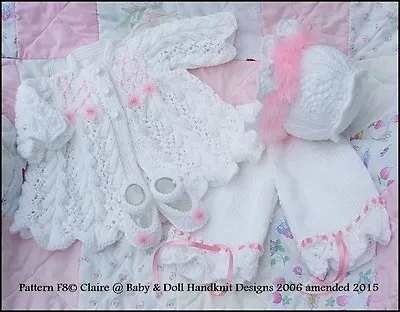 Babydoll Handknit Designs Knitting Pattern F8 Matinee Set 16-22  Doll 0-3m Baby • £3.99